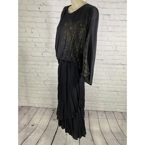Vintage Sybil California Black Wool Blend Asymmetrical Layered Long Dress 14 - Picture 3 of 9